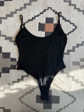 Amazon Black Ribbed Spaghetti Strap Bodysuit